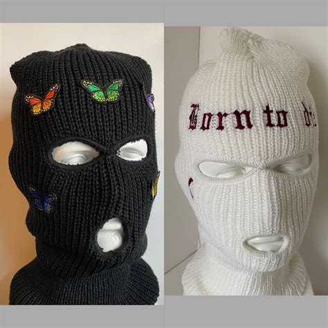 Embroidered 3 Hole Ski Mask Knitted Balaclava Snood | Etsy