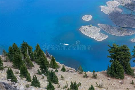 Tour Boat on Crater Lake by Wizard Island Stock Image - Image of ...