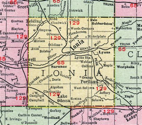 Ionia County, Michigan, 1911, Map, Rand McNally, Portland, Belding, Saranac