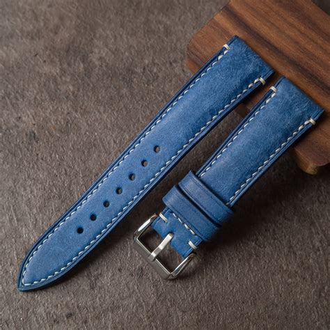 Blue Leather Watch Strap handmade Watch Band 16mm 18mm 19mm | Etsy