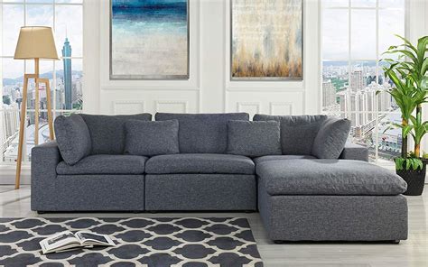 Classic Large Dark Grey Sectional Sofa, L Shape Fabric Couch with Wide ...