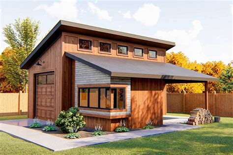 Plan 62574DJ: Modern 2-Car Garage with Shop and Covered Patio | Brick exterior house, Modern ...