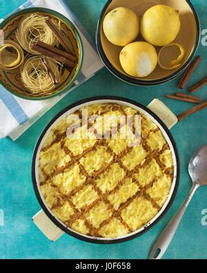 "Aletria", vermicelli typical dish of Portuguese gastronomy made with thin dough, milk, lemon ...