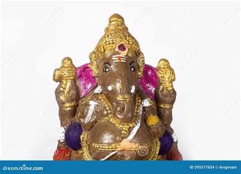 Ganesh Idol Made of Clay on White Background. Closeup Shot Stock Photo ...