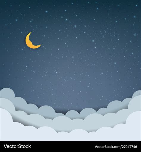 Cartoon sky with stars and clouds Royalty Free Vector Image