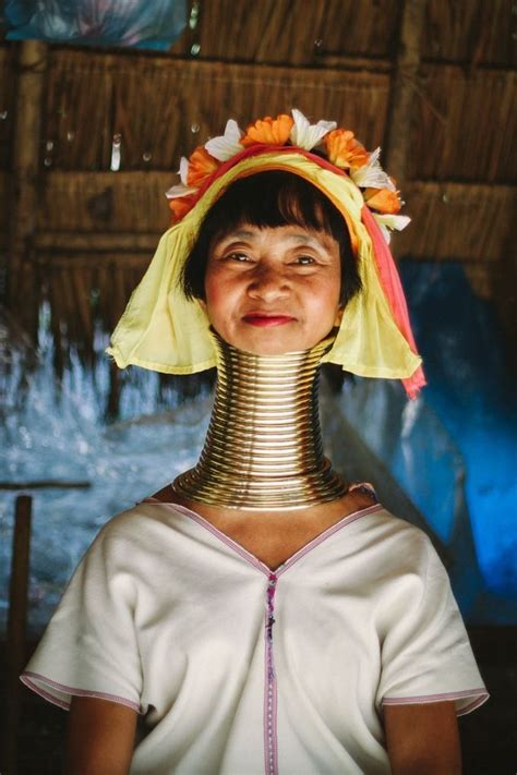 Padaung women of Kayan tribe of Burma & Thailand wears brass neck rings to get an elongated neck ...