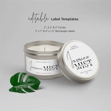 Candle Tin Label Template - Minimalist Candle Labels - Printable