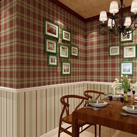 Scottish Plaid Wallpaper Vintage American Country Stripe Wallpaper For Bedroom Living Room ...