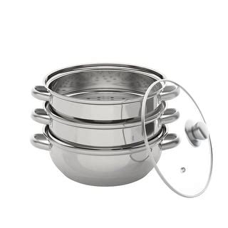 3 Tier Stainless Steel Steamer Pot with Glass Lid - Bed Bath & Beyond ...