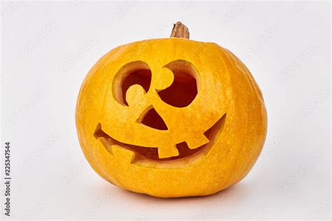 Carved Halloween pumpkin. Funny Jack-O-Lantern Halloween pumpkin isolated on white background ...