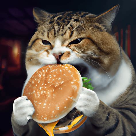 Fat Cat Eating Burger · Creative Fabrica