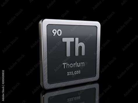 Thorium Th, element symbol from periodic table series. 3D rendering isolated on black background ...