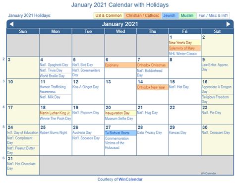 2021 Calendar Printable With Holidays And Observances