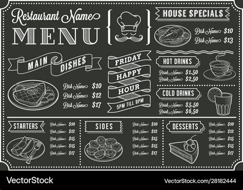 Chalkboard restaurant menu template Royalty Free Vector