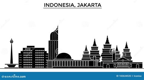 Indonesia, Jakarta Flat Landmarks Vector Illustration. Indonesia, Jakarta Line City With Famous ...