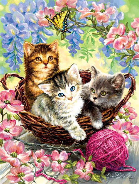 Kittens and Flowers, 500 Pieces, SunsOut | Puzzle Warehouse