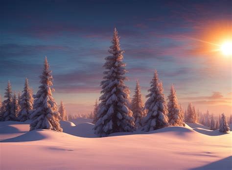 Premium Photo | Sunset in the snowy mountains