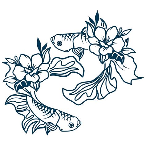 Premium Vector | Abstract fish tattoo silhouette with floral accent