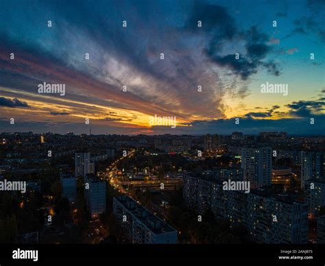 Night city aerial Stock Photo - Alamy