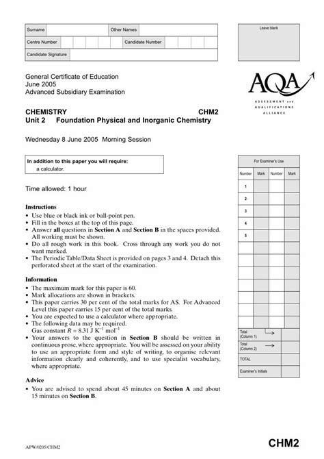 (PDF) AQA GCE Question Paper June 2005 - TomRed's · PDF fileCHEMISTRY CHM2 Unit 2 ... • The ...