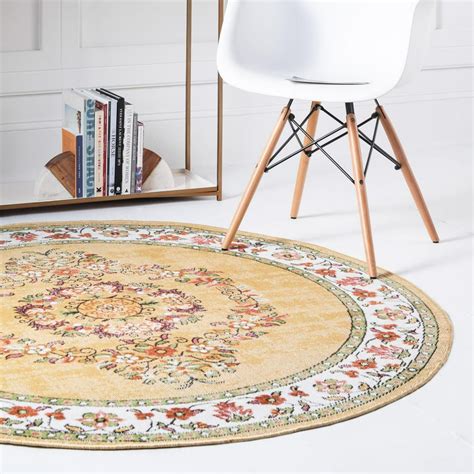 Rugs.Com Lucerne Collection Round Rug ‚Äì 5 Ft Round Yellow Low-Pile Rug Perfect For Kitchens ...