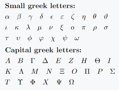 Represent all Greek symbols in LaTeX.