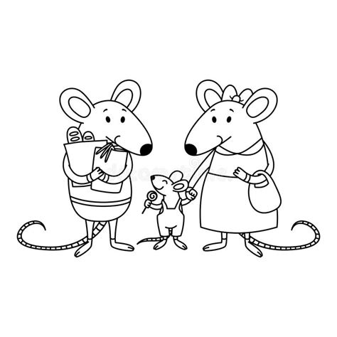 Rat Family. Dad Holds Packages with Purchases from the Store, Mom Holds ...