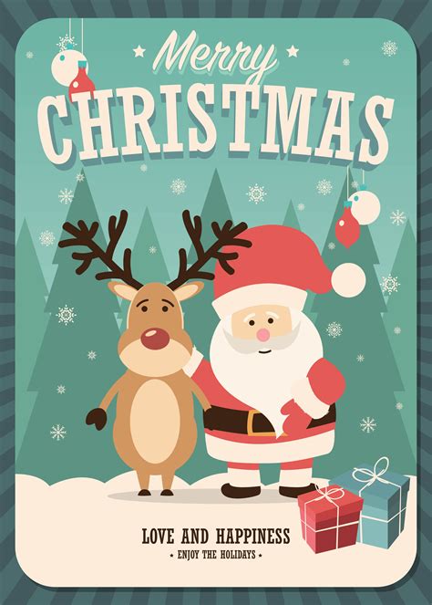 Merry Christmas card with Santa Claus and reindeer and gift boxes 694073 Vector Art at Vecteezy