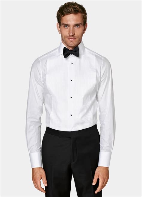 White Pleated Slim Fit Tuxedo Shirt in Egyptian Cotton | SUITSUPPLY US