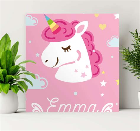 Pink unicorns with name unicorn canvas wall art - TenStickers