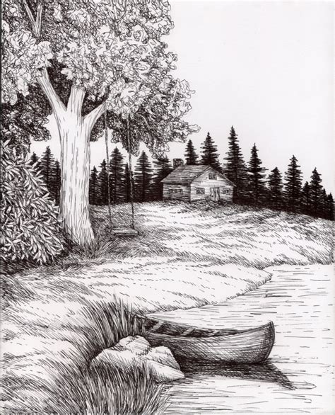 Landscape Pen Drawing at PaintingValley.com | Explore collection of ...