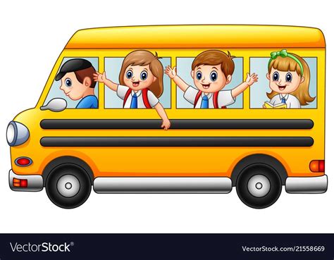 Happy school kids riding a school bus Royalty Free Vector | Cartoon ...