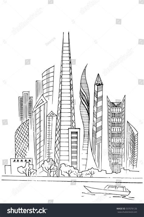 Handdrawn Futuristic City Stock Vector (Royalty Free) 337076126 ...