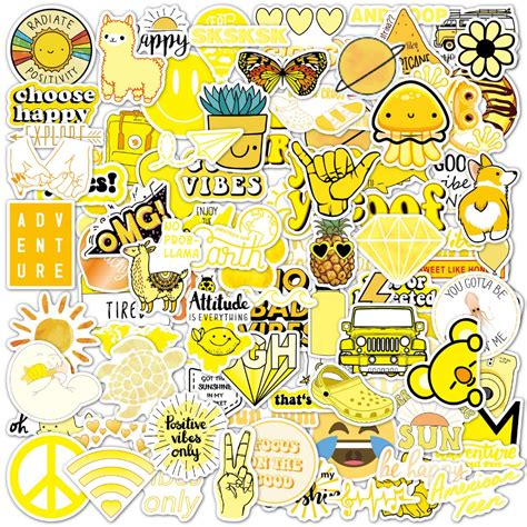 Buy EL NIDO 100 Yellow Stickers, Aesthetic Stickers, Cute Stickers, Laptop Stickers, Vinyl ...