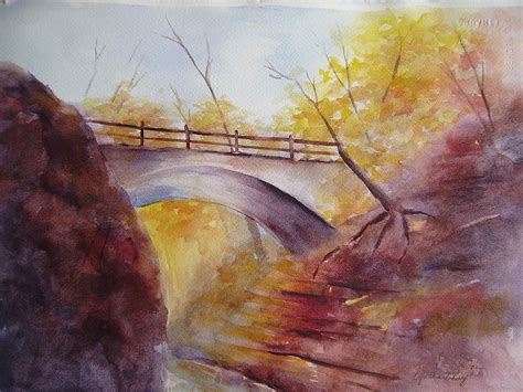 Amazon.com: Autumn Bridge Original Landscape Painting: Handmade