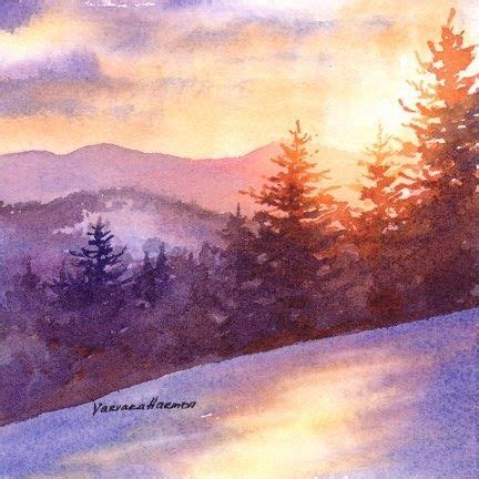 Mountain Sunset” Original Miniature Watercolor 4"x4" (9"x9" framed size) Original painting is so ...