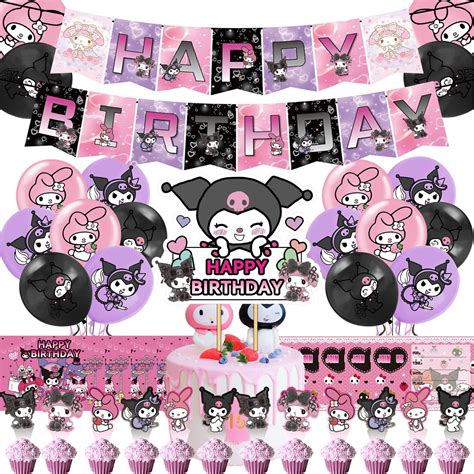 Cute Anime Party Decorations,Kawaii Birthday Party Supplies Includes Banner/Cake Topper/Cupcake ...