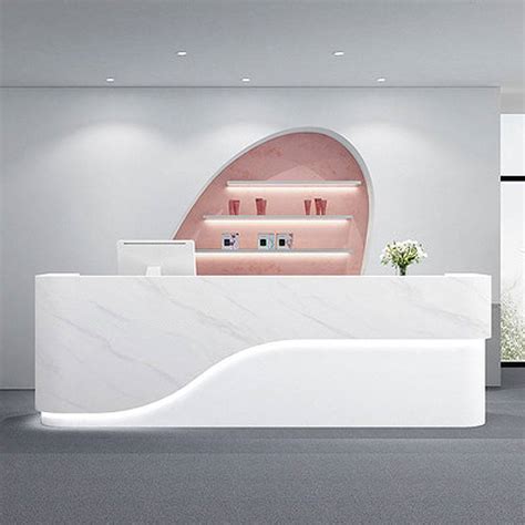 Customizable Logo Office Building Front Artificial Stone Wood Reception Desk - China Reception ...