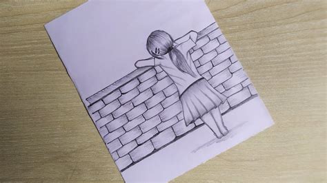 Sad Girl Standing Alone Drawing