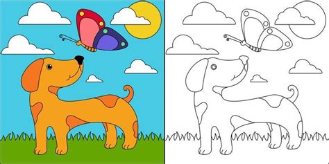 Cute Dog Coloring Page Vector Art, Icons, and Graphics for Free Download