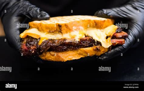 grill restaurant smoked beef brisket sandwich Stock Photo - Alamy