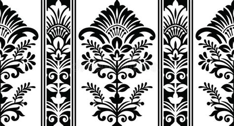 Illustration about Seamless black and white damask floral border for ...