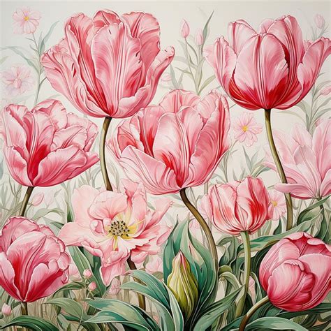 Premium AI Image | White Background with Pink Tulips in a Garden