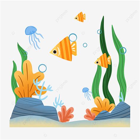 Underwater World White Transparent, Cartoon Underwater World Png Material, Seaweed, Cartoon ...