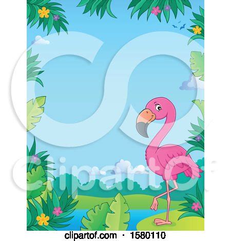 Clipart of a Border with a Pink Flamingo Bird - Royalty Free Vector ...