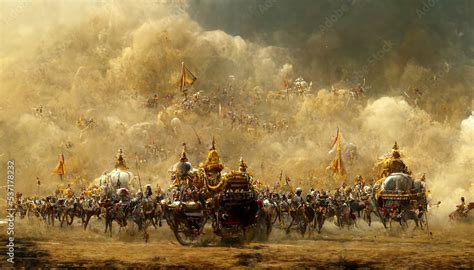 AI generated image depicting the war between the Pandavas and Kauravas, as mentioned in the ...