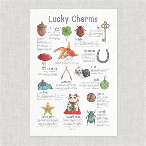 Lucky Charms: Poster / Good Luck / Four-leaf Clover / Ladybug / Key / Horseshoe / Wishbone ...