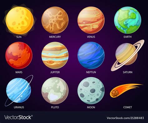 Cartoon solar system planets. Astronomical observatory small planet pluto, venus mercury neptune ...