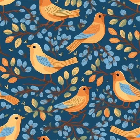 Premium Photo | A close up of a pattern of birds on a tree branch generative ai