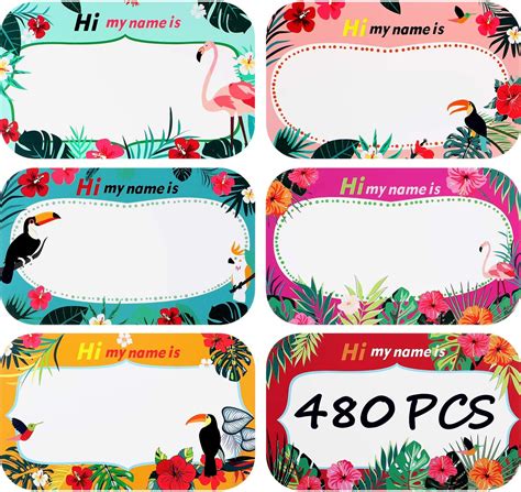 Amazon.com : 480 Pieces Name Tag Label Sticker Hi My Name is Stickers Colorful Name Stickers for ...